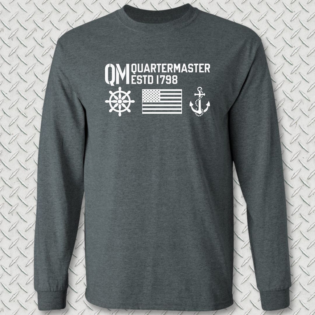 QM - Flag & Anchor Long Sleeve Tee - Dark Heather