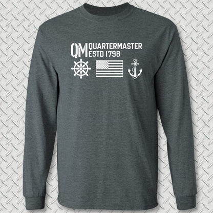 QM - Flag & Anchor Long Sleeve Tee - Dark Heather