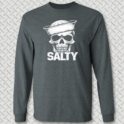 Salty Skull Long Sleeve Tee - Dark Heather
