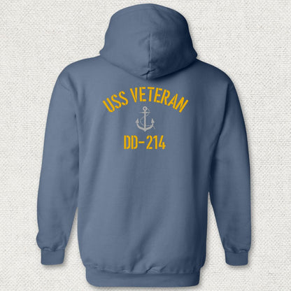 USS Veteran DD-214 Hoodie - Heather Navy