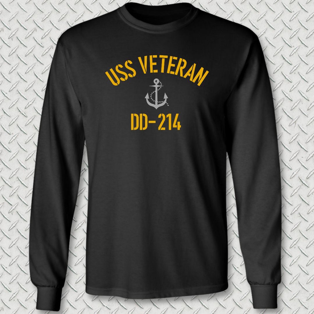 USS Veteran DD-214 Long Sleeve Tee - Black