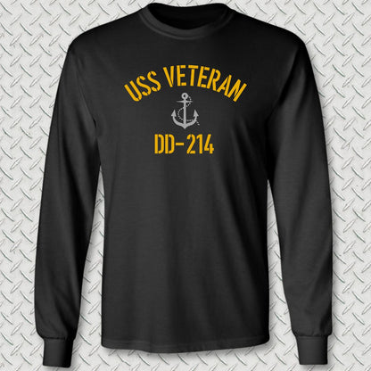 USS Veteran DD-214 Long Sleeve Tee - Black
