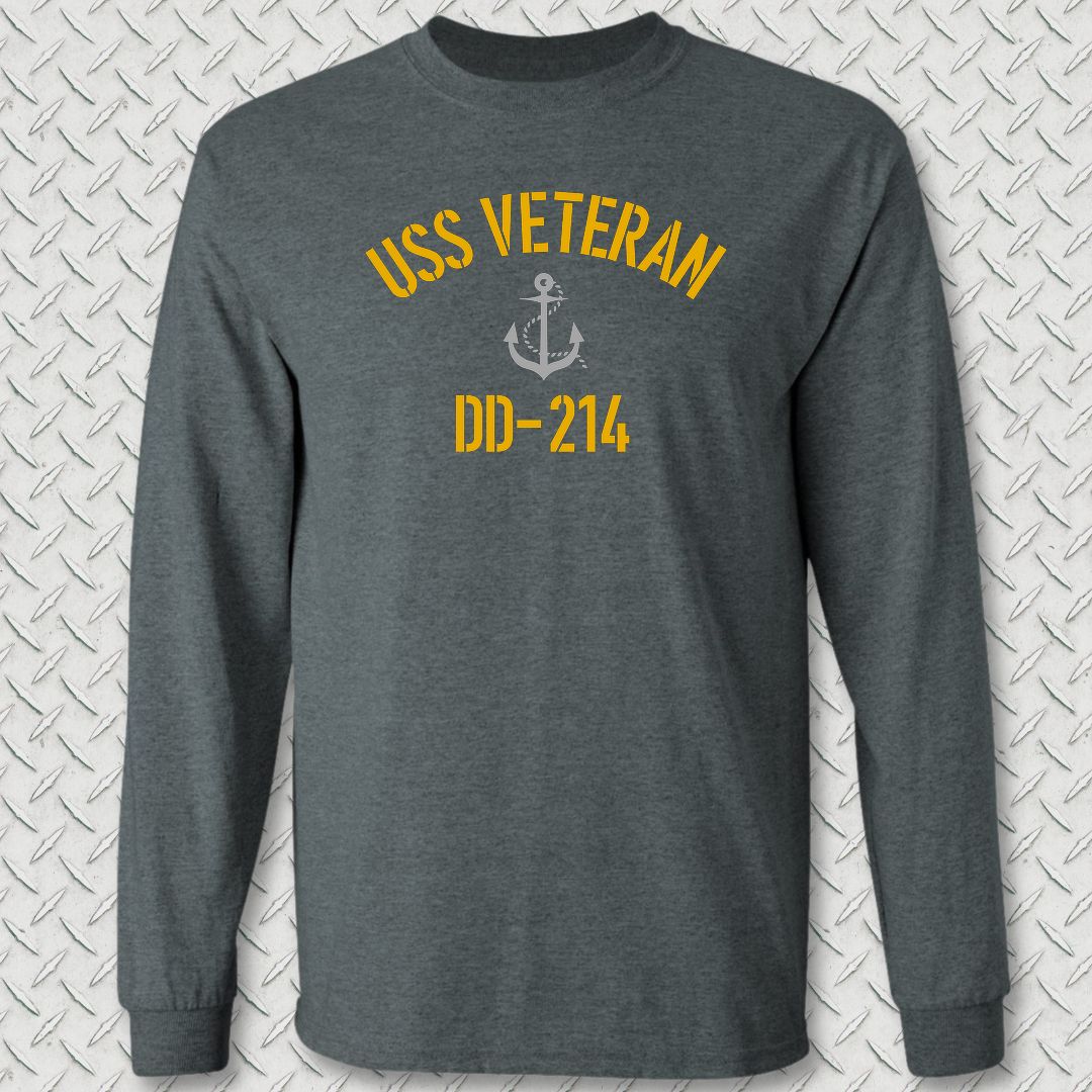 USS Veteran DD-214 Long Sleeve Tee - Dark Heather