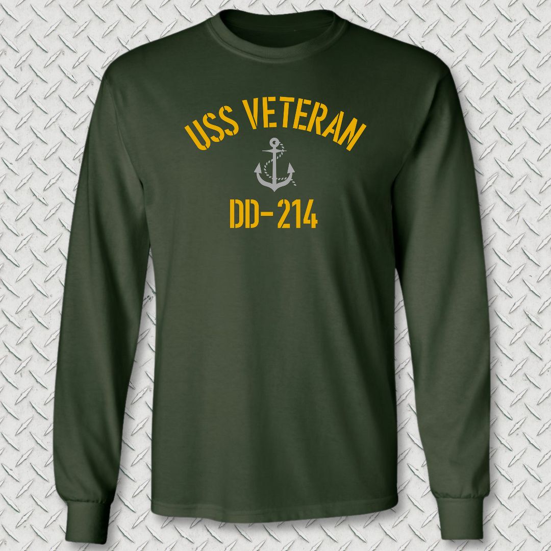 USS Veteran DD-214 Long Sleeve Tee - Forest Green