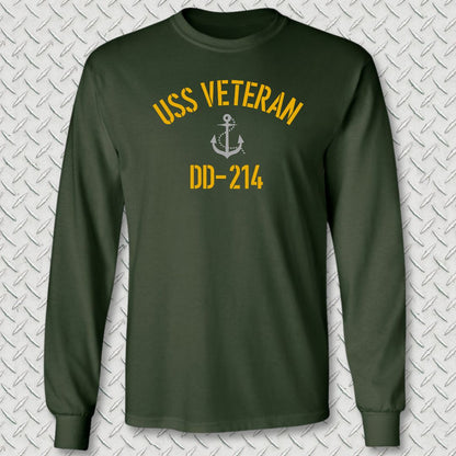 USS Veteran DD-214 Long Sleeve Tee - Forest Green