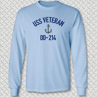USS Veteran DD-214 Long Sleeve Tee - Light Blue