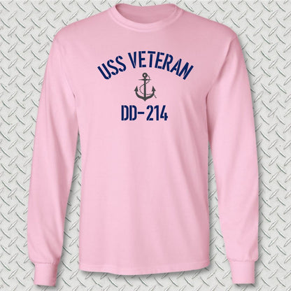 USS Veteran DD-214 Long Sleeve Tee - Pink