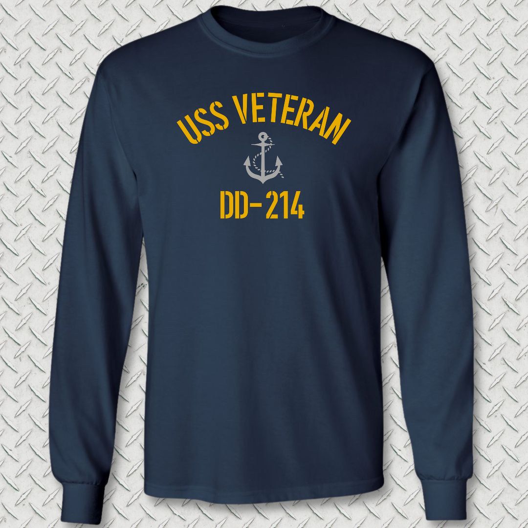USS Veteran DD-214 Long Sleeve Tee - Navy