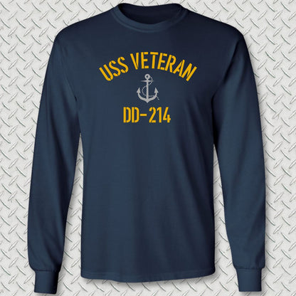 USS Veteran DD-214 Long Sleeve Tee - Navy
