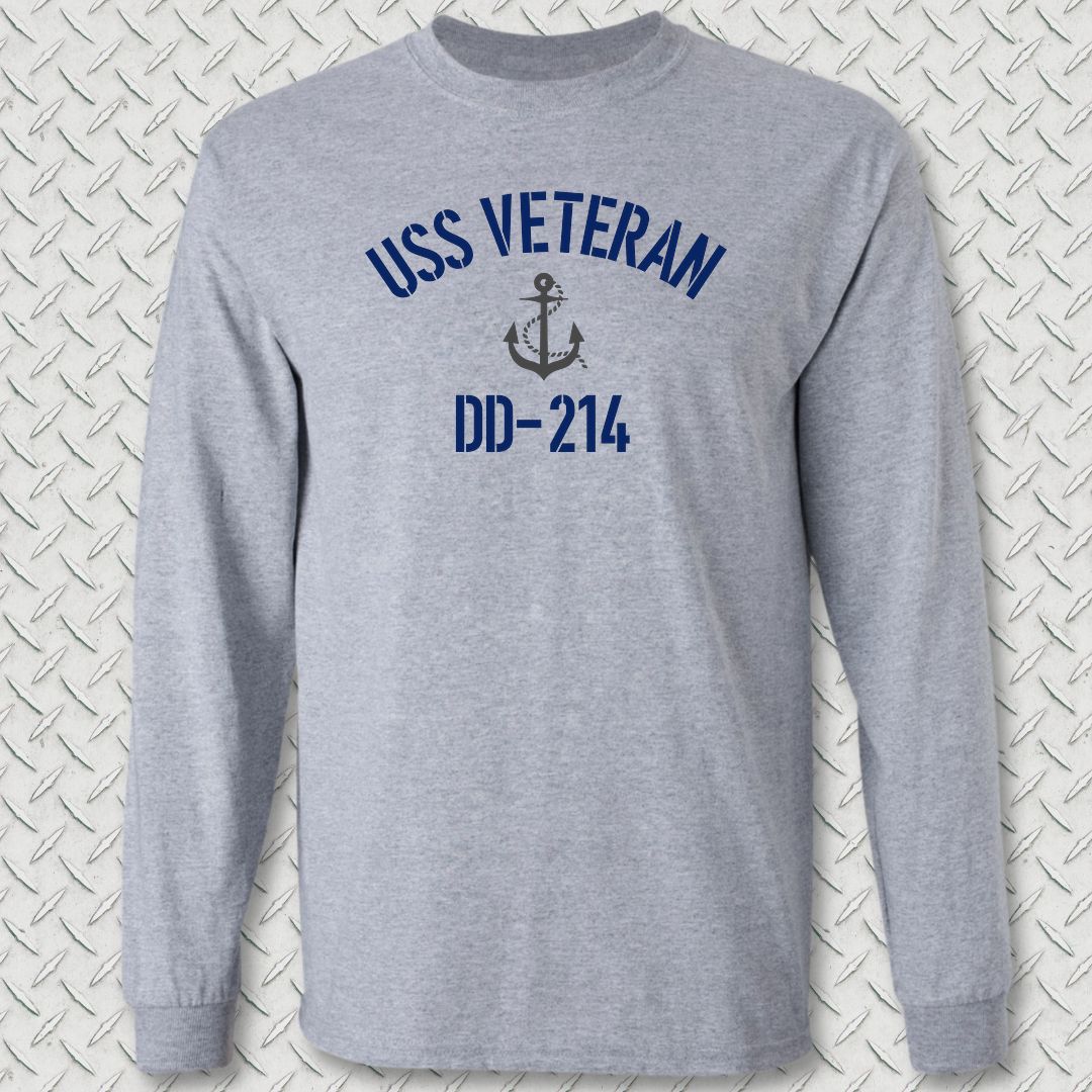 USS Veteran DD-214 Long Sleeve Tee - Sport Grey