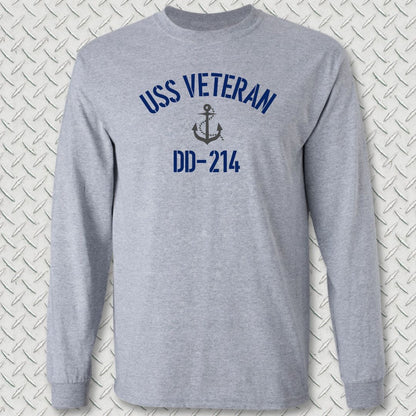 USS Veteran DD-214 Long Sleeve Tee - Sport Grey