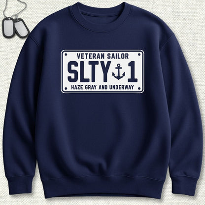NavyHumor Sweatshirt S / Navy Veteran Sailor License Plate Sweatshirt