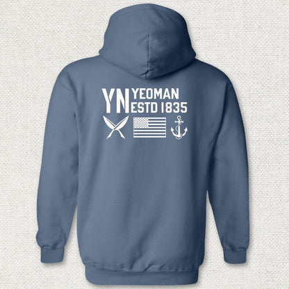 YN - Flag & Anchor Hoodie - Heather Navy