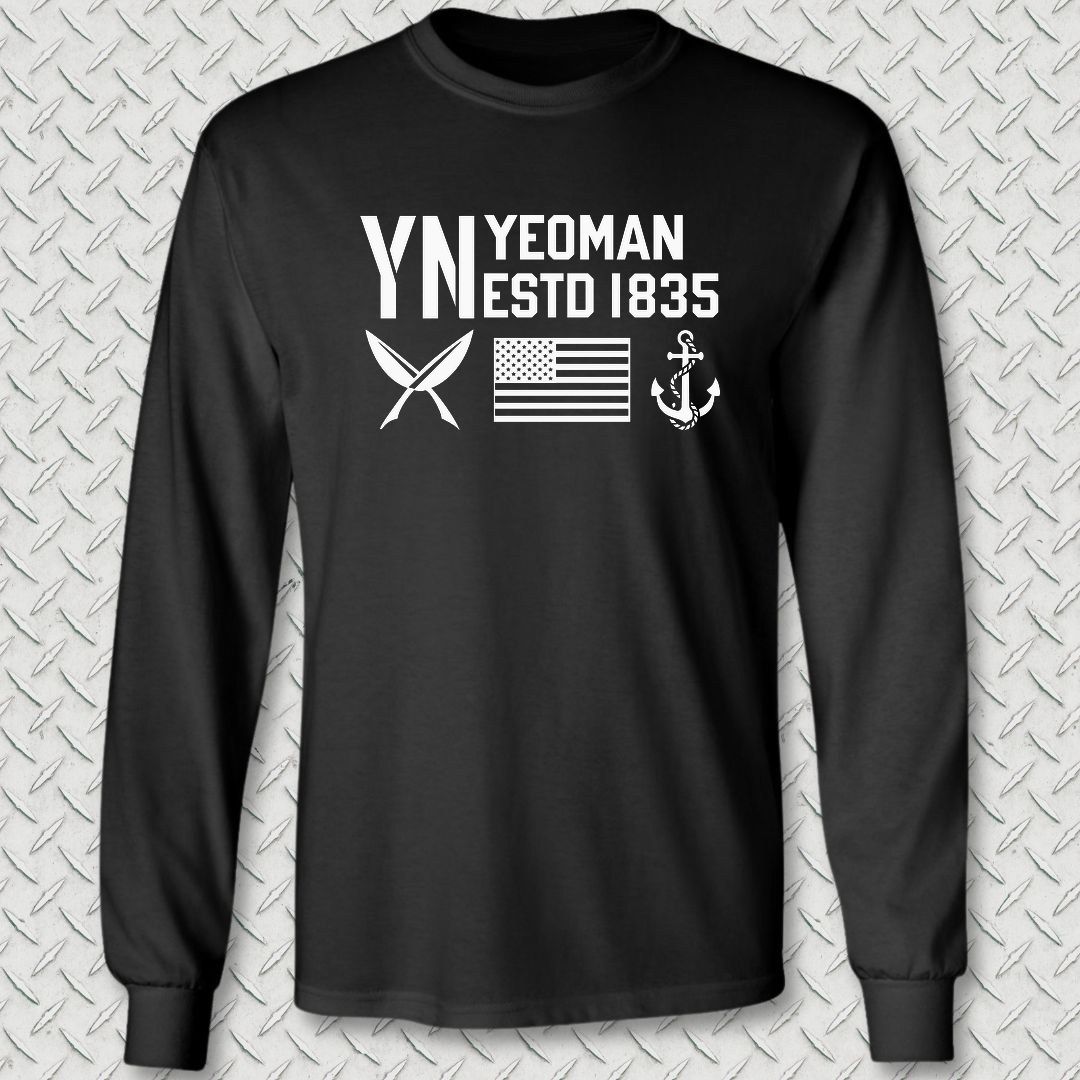 YN - Flag & Anchor Long Sleeve Tee - Black