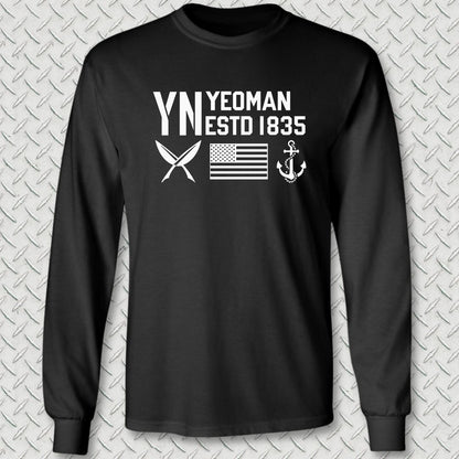 YN - Flag & Anchor Long Sleeve Tee - Black