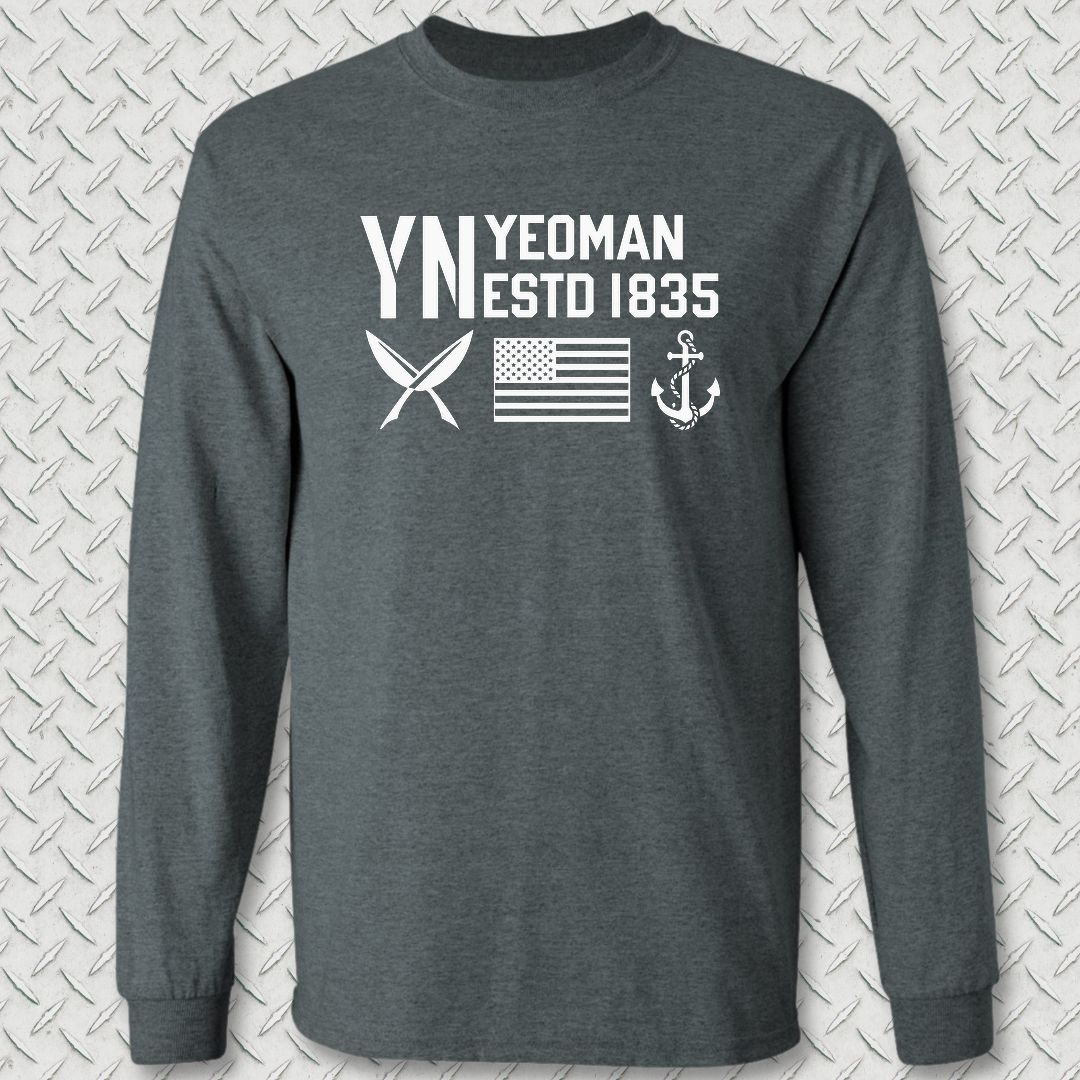 YN - Flag & Anchor Long Sleeve Tee - Dark Heather