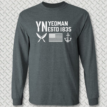 YN - Flag & Anchor Long Sleeve Tee - Dark Heather