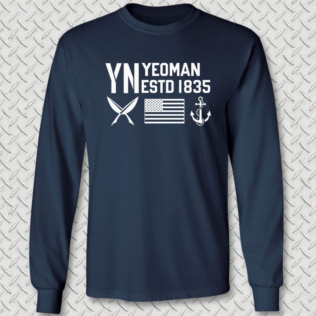 YN - Flag & Anchor Long Sleeve Tee - Navy
